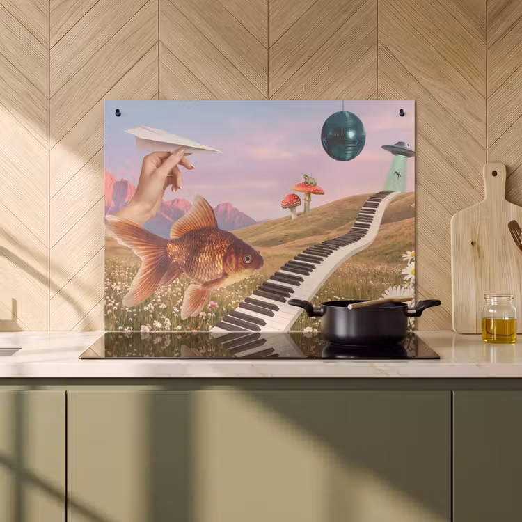 Induction Hob Cover & Splashback (2-in-1) - Fish - Nature - Abstract - Vis - Natuur - Abstract Inductie beschemer met haakjes klein