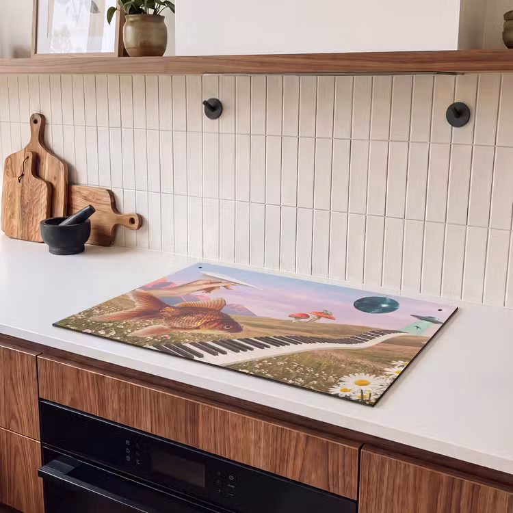 Induction Hob Cover & Splashback (2-in-1) - Fish - Nature - Abstract - Vis - Natuur - Abstract Inductie beschemer met haakjes klein