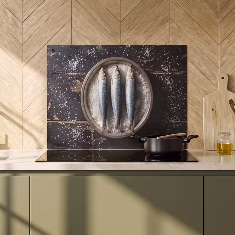Induction Hob Cover & Splashback (2-in-1) - Fish - Salt - Food - Vis - Zout - Eten Inductie beschemer met haakjes klein