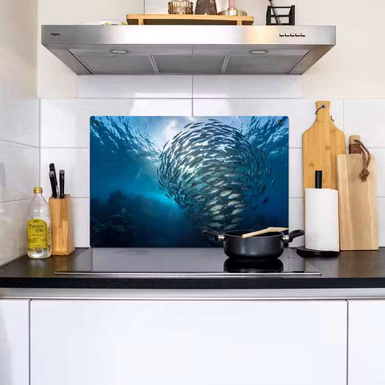 Vis - School - Oceaan - Natuur - Blauw Inductie beschemer met haakjes klein -sfeer2