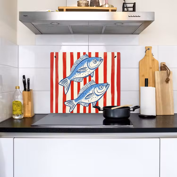 Vissen - Verticale strepen - Blauw - Rood Inductie beschemer met haakjes middel -sfeer2