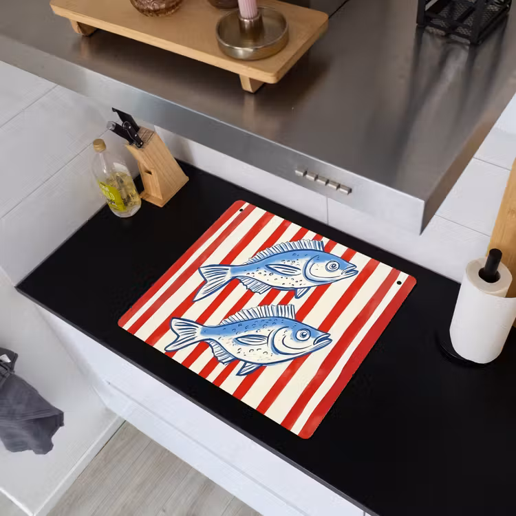 Vissen - Verticale strepen - Blauw - Rood Inductie beschemer met haakjes middel -sfeer1