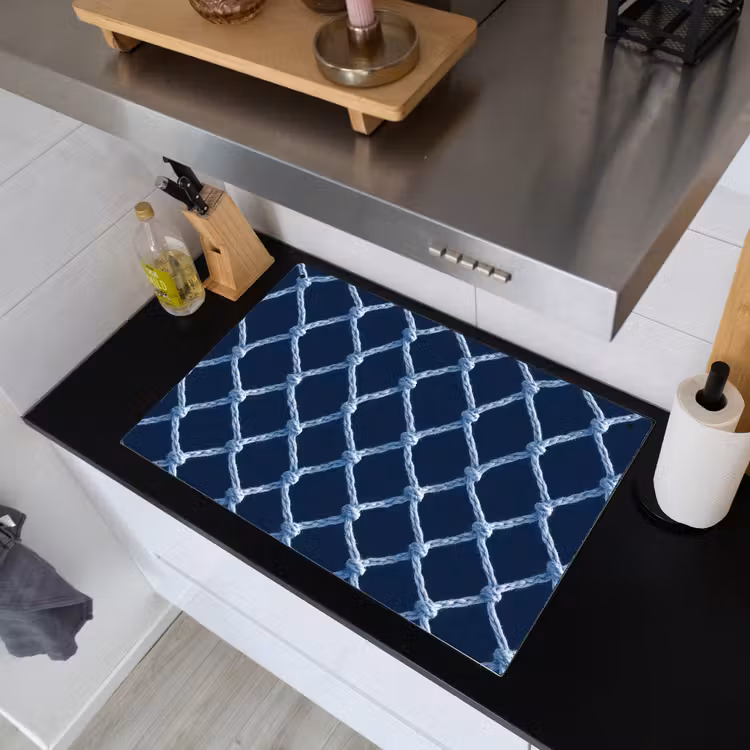 Visnet - Touw - Patroon - Marineblauw Inductie beschemer met haakjes klein 777 -sfeer1