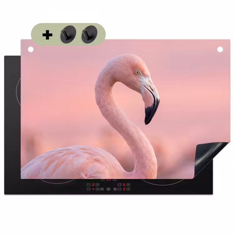 Flamingo - Portret - Roze Inductie beschemer met haakjes klein -3d