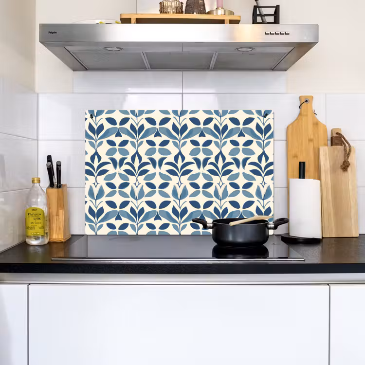 Flora - Modern - Blauw Inductie beschemer met haakjes klein 777 -sfeer2