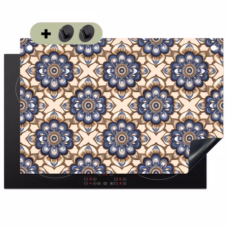 Floraal - Ornament - Blauw Inductie beschemer met haakjes klein 777 -3d