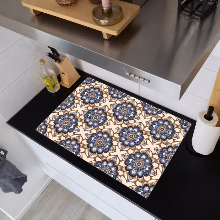 Floraal - Ornament - Blauw Inductie beschemer met haakjes klein 777 -sfeer1