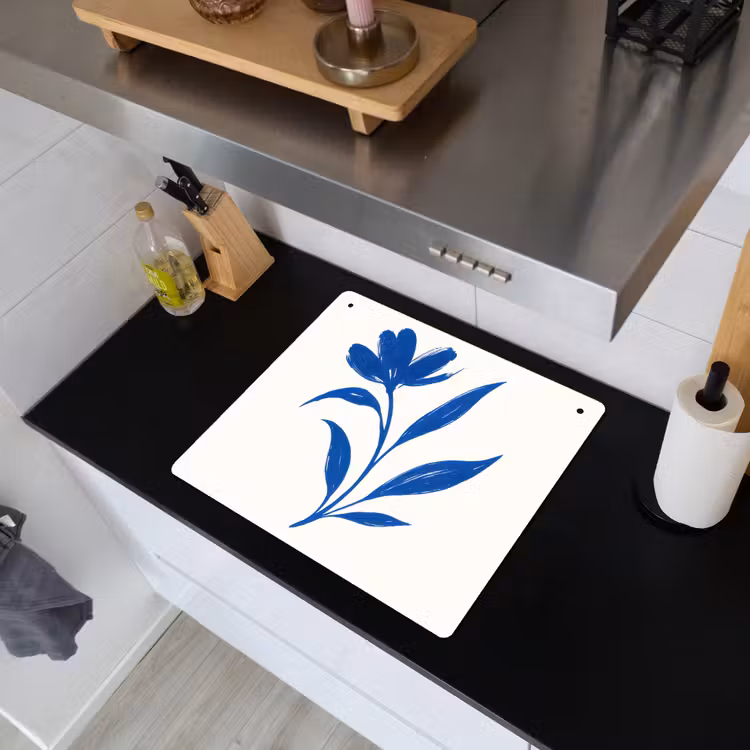 Bloem - Blaadjes - Minimalistisch - Blauw Inductie beschemer met haakjes middel -sfeer1