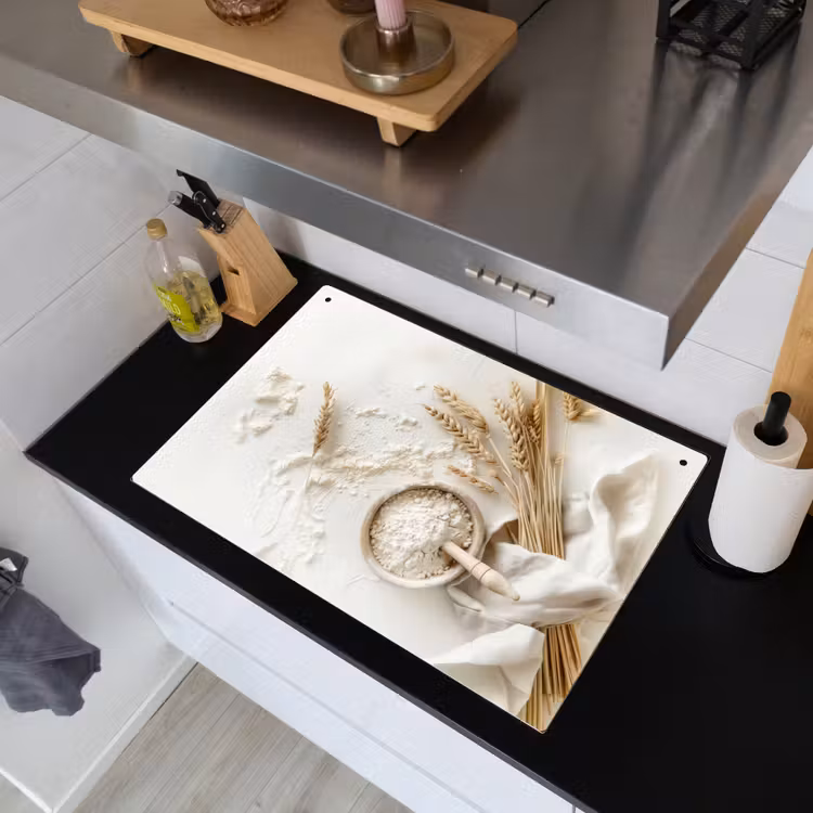Bloem - Hout - Tarwe Inductie beschemer met haakjes klein -sfeer1