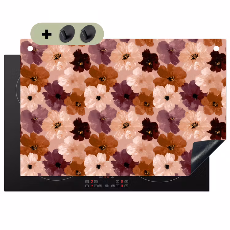 Bloemen - Abstract - Aardetinten Inductie beschemer met haakjes klein 777 -3d