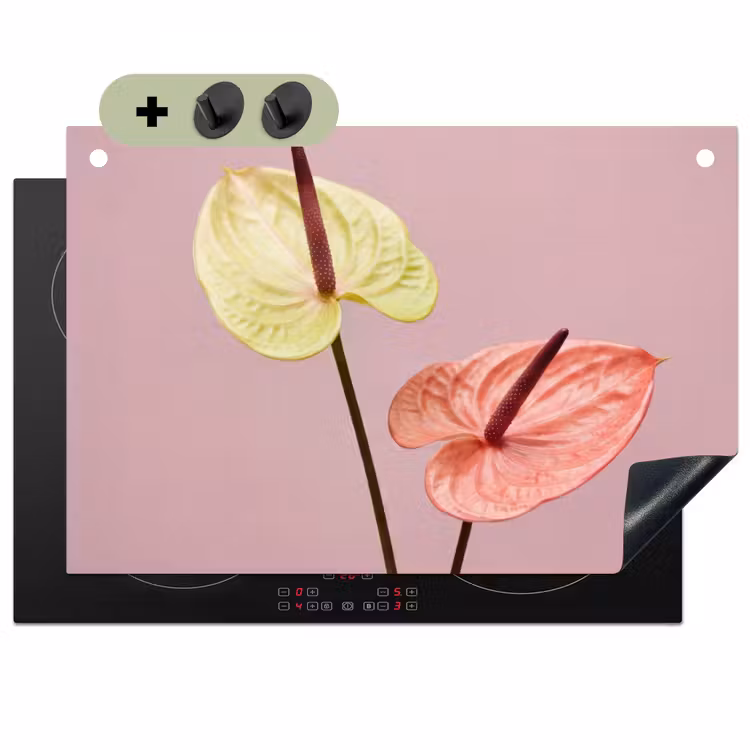 Bloemen - Anthuriums - Geel - Roze Inductie beschemer met haakjes klein -3d