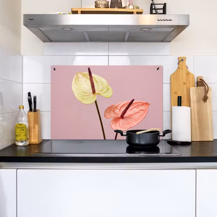 Bloemen - Anthuriums - Geel - Roze Inductie beschemer met haakjes klein -sfeer2
