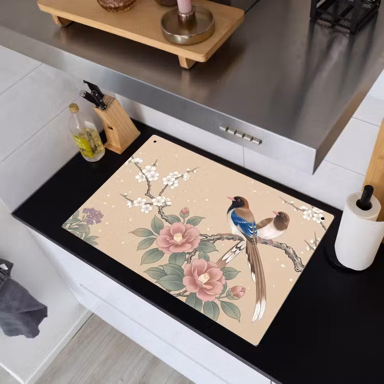 Bloemen - Vogels - Bloemen Inductie beschemer met haakjes klein -sfeer1