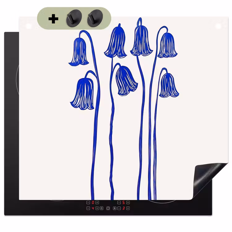 Bloemen - Blauw - Lijnen - Bloemblaadjes Inductie beschemer met haakjes middel -3d