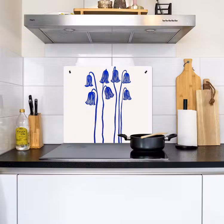 Bloemen - Blauw - Lijnen - Bloemblaadjes Inductie beschemer met haakjes middel -sfeer2