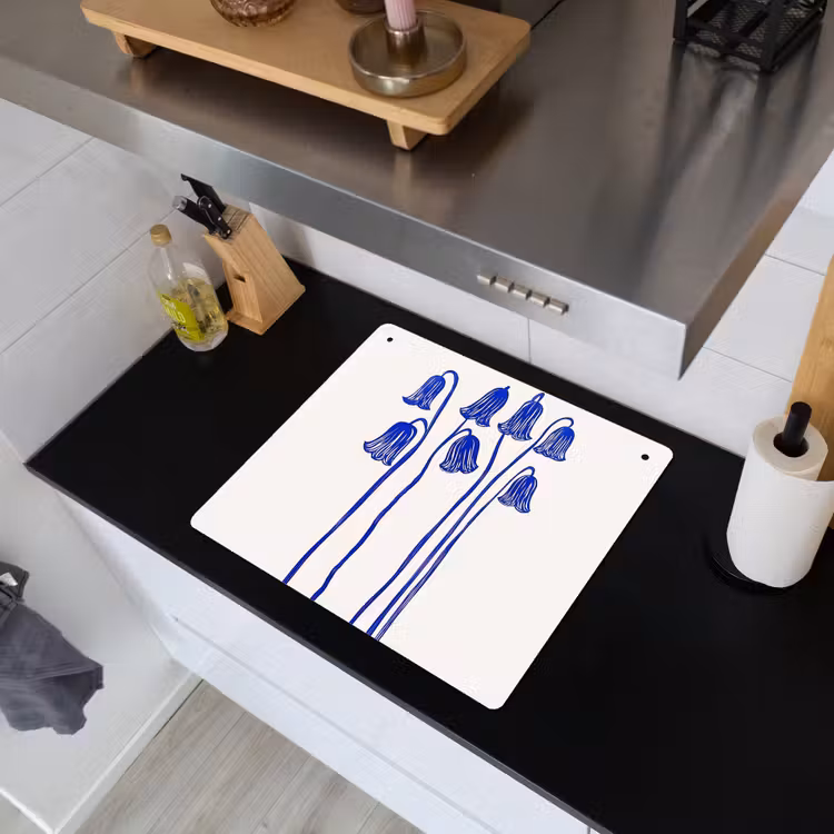 Bloemen - Blauw - Lijnen - Bloemblaadjes Inductie beschemer met haakjes middel -sfeer1