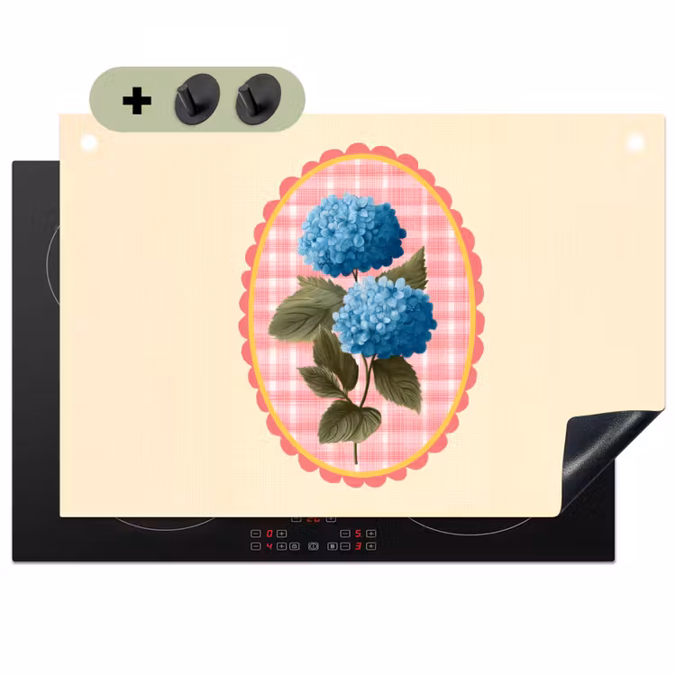 Bloemen - Blauw - Lijst - Bladeren Inductie beschemer met haakjes klein -3d