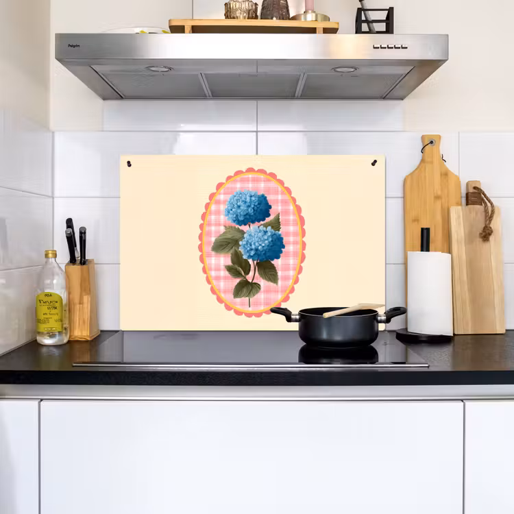 Bloemen - Blauw - Lijst - Bladeren Inductie beschemer met haakjes klein -sfeer2
