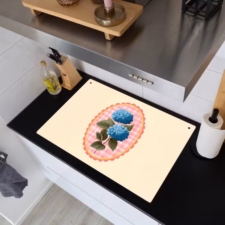 Bloemen - Blauw - Lijst - Bladeren Inductie beschemer met haakjes klein -sfeer1