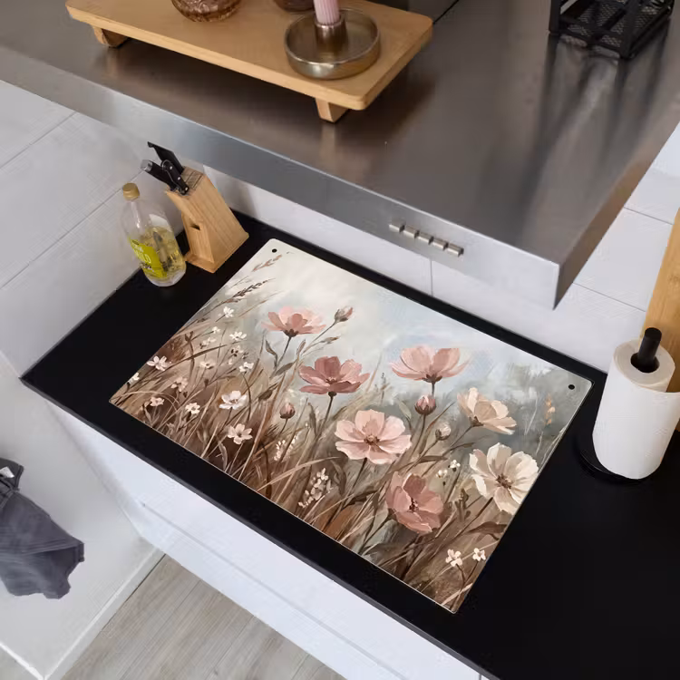 Bloemen - Botanisch - Schilderij - Pastel - Rustiek Inductie beschemer met haakjes klein -sfeer1