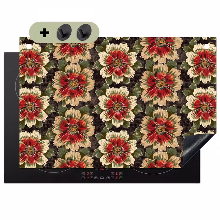Bloemen - Klassiek - Patroon - Rood Inductie beschemer met haakjes klein 777 -3d
