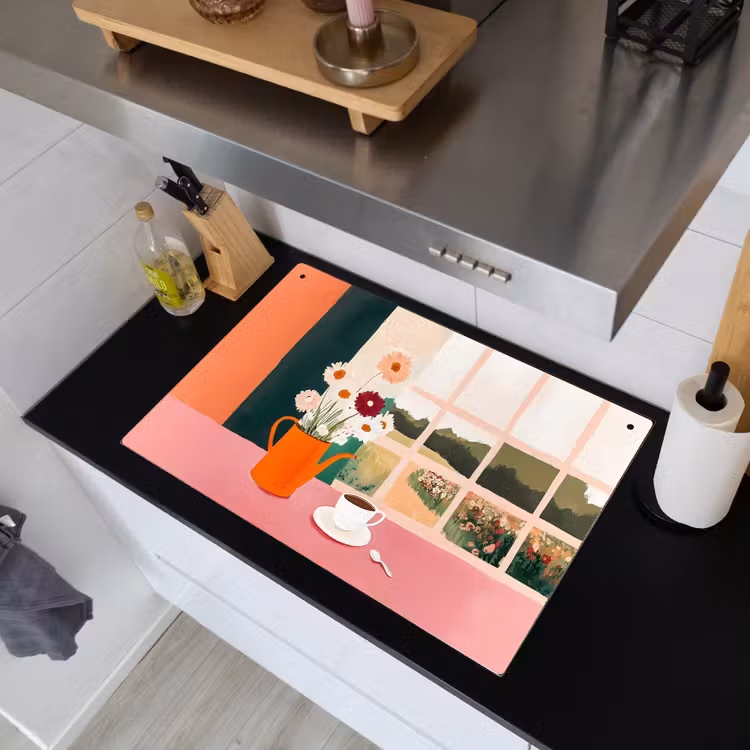 Bloemen - Koffie - Raam Inductie beschemer met haakjes klein -sfeer1