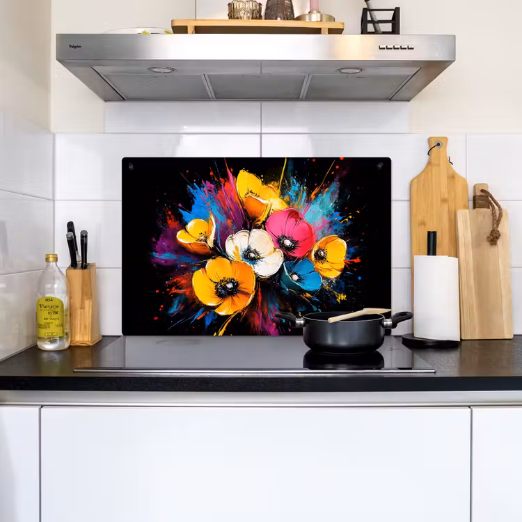 Bloemen - Kleurrijk - Graffiti - Modern - Boeket Inductie beschemer met haakjes klein -sfeer2