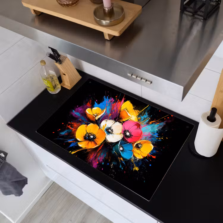 Bloemen - Kleurrijk - Graffiti - Modern - Boeket Inductie beschemer met haakjes klein -sfeer1