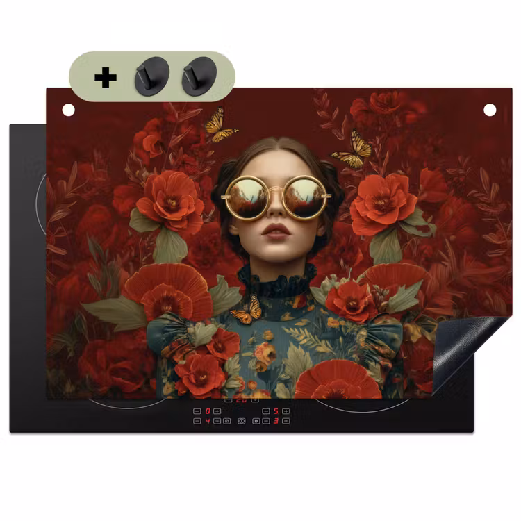 Bloemen - Dieprood - Zonnebril - Vrouw Inductie beschemer met haakjes klein -3d