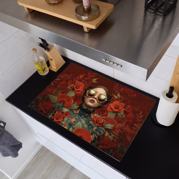 Bloemen - Dieprood - Zonnebril - Vrouw Inductie beschemer met haakjes klein -sfeer1