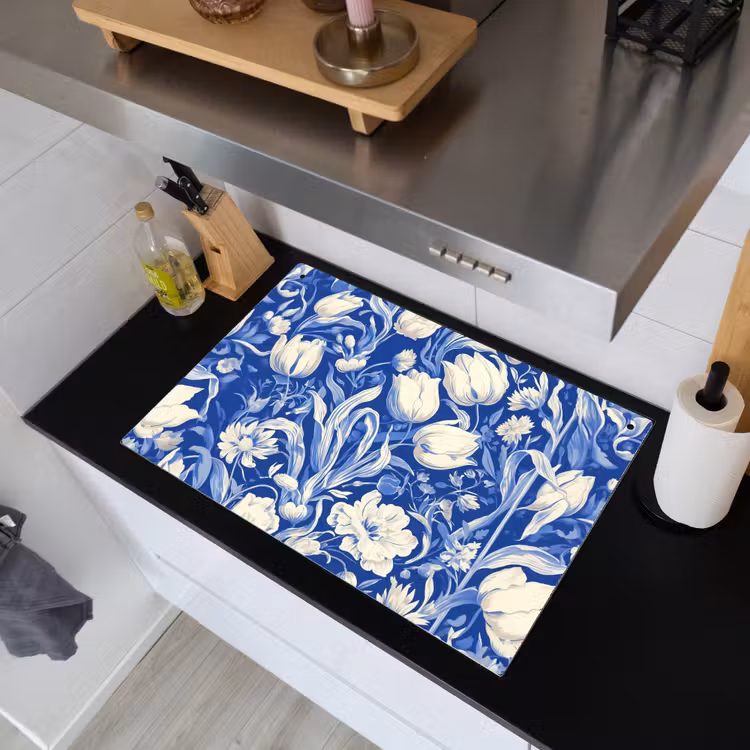Bloemen - Delfts Blauw - Patroon - Tulp Inductie beschemer met haakjes klein -sfeer1
