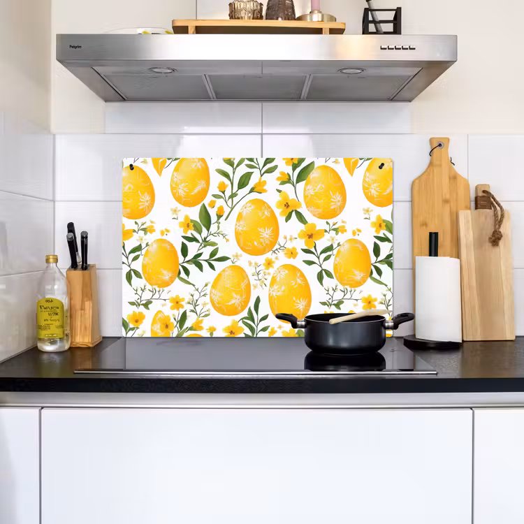 Bloemen - Paaseieren - Geel Inductie beschemer met haakjes klein -sfeer2