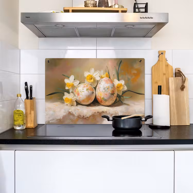 Bloemen - Eieren - Geschilderd Inductie beschemer met haakjes klein -sfeer2