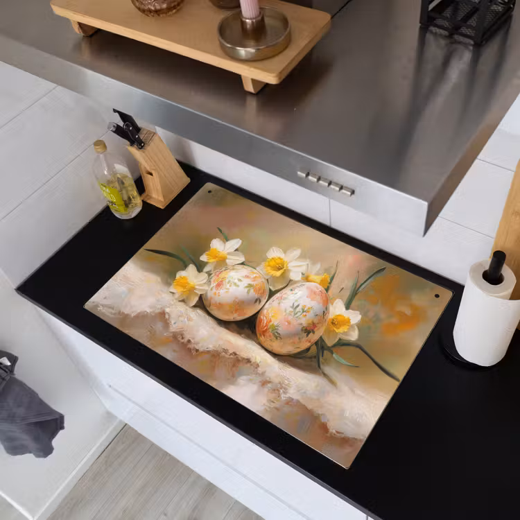 Bloemen - Eieren - Geschilderd Inductie beschemer met haakjes klein -sfeer1