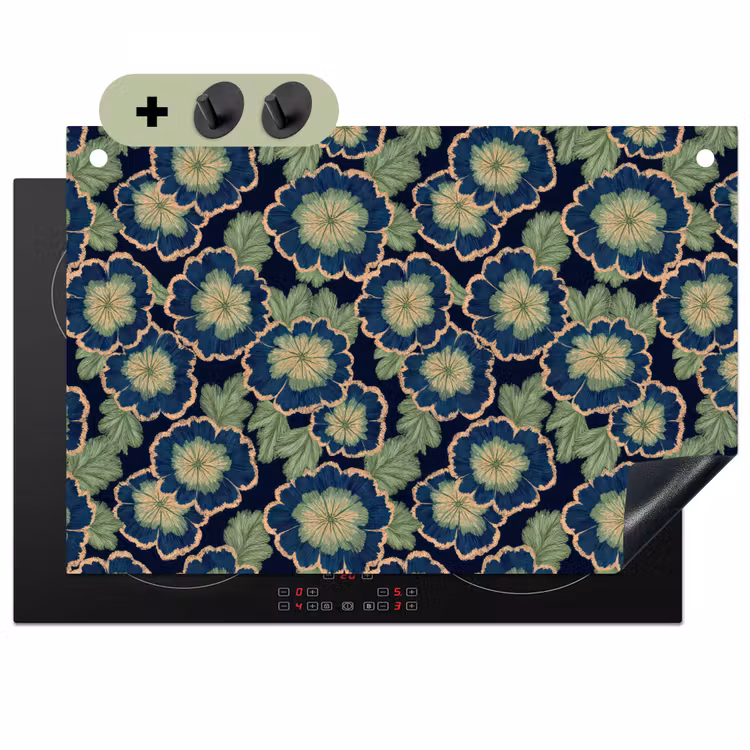 Bloemen - Borduurwerk - Patroon - Blauw - Groen Inductie beschemer met haakjes klein 777 -3d