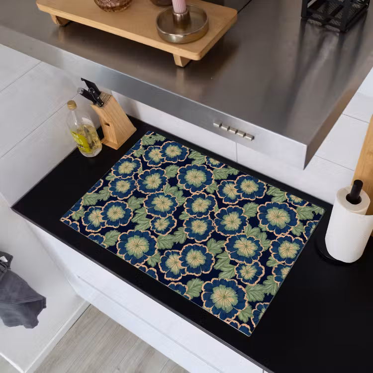 Bloemen - Borduurwerk - Patroon - Blauw - Groen Inductie beschemer met haakjes klein 777 -sfeer1