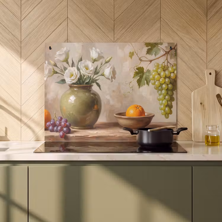 Induction Hob Cover & Splashback (2-in-1) - Flowers - Fruit - Still Life - Bloemen - Fruit - Stilleven Inductie beschemer met haakjes klein