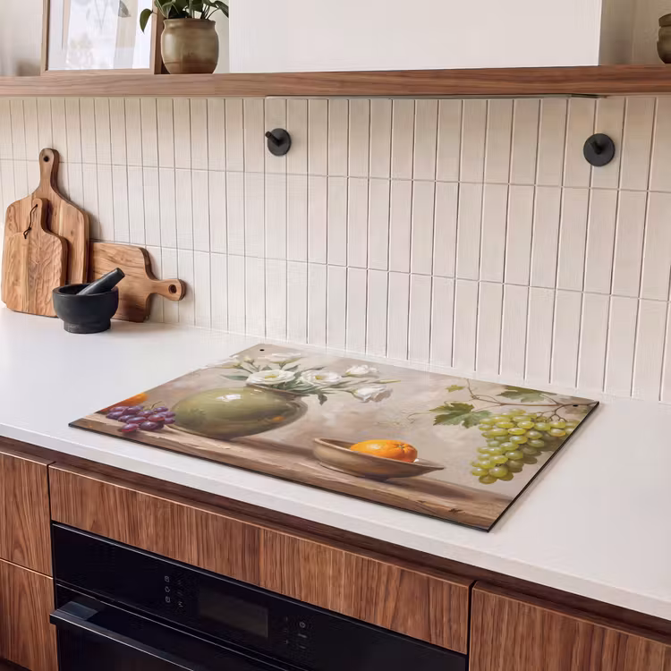 Induction Hob Cover & Splashback (2-in-1) - Flowers - Fruit - Still Life - Bloemen - Fruit - Stilleven Inductie beschemer met haakjes klein