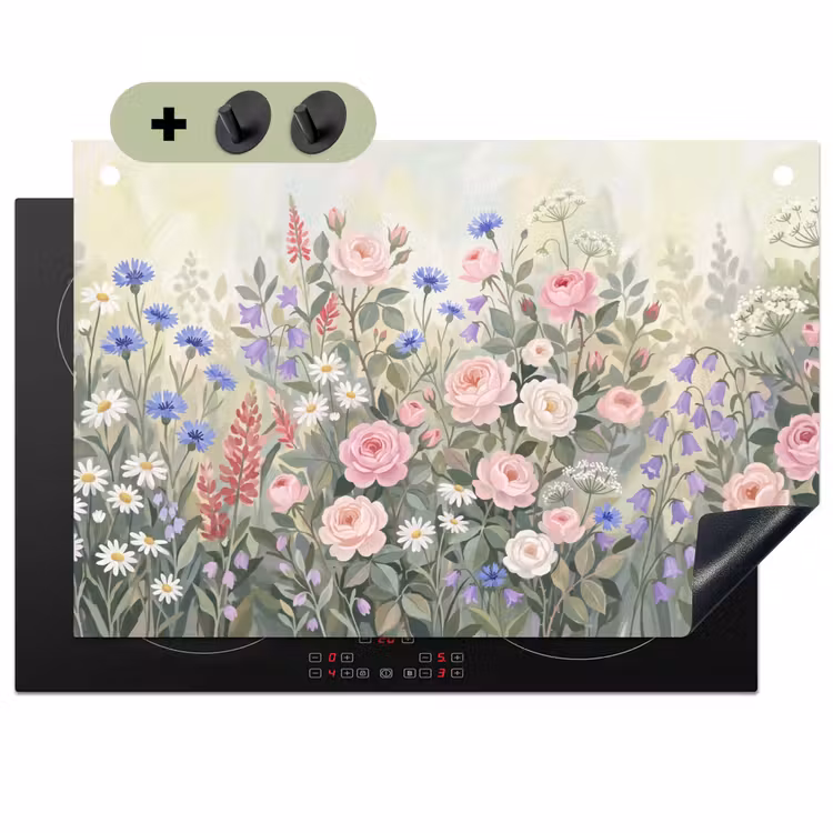 Bloemen - Tuin - Natuur - Kleurrijk Inductie beschemer met haakjes klein -3d