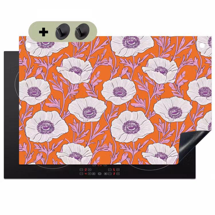 Bloemen - Grafisch - Oranje Inductie beschemer met haakjes klein 777 -3d
