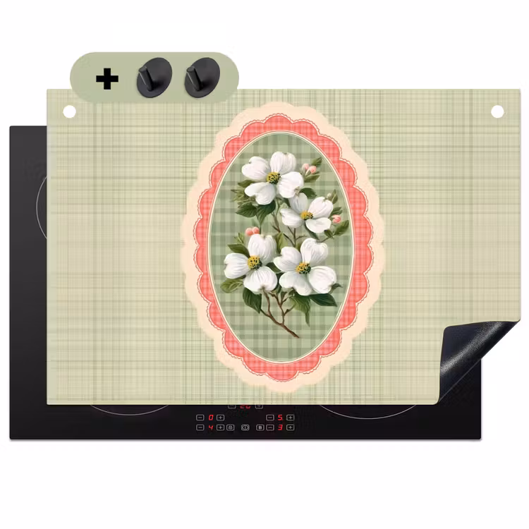 Bloemen - Illustratie - Geruit - Groen Inductie beschemer met haakjes klein -3d