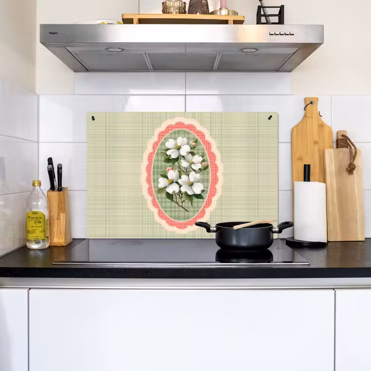 Bloemen - Illustratie - Geruit - Groen Inductie beschemer met haakjes klein -sfeer2
