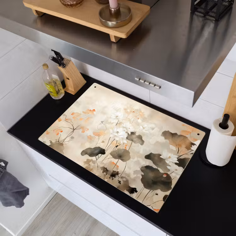 Bloemen - Japandi - Wabi sabi Inductie beschemer met haakjes klein -sfeer1