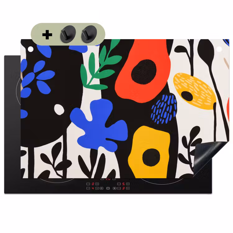 Bloemen - Bladeren - Abstract - Zwart Inductie beschemer met haakjes klein -3d