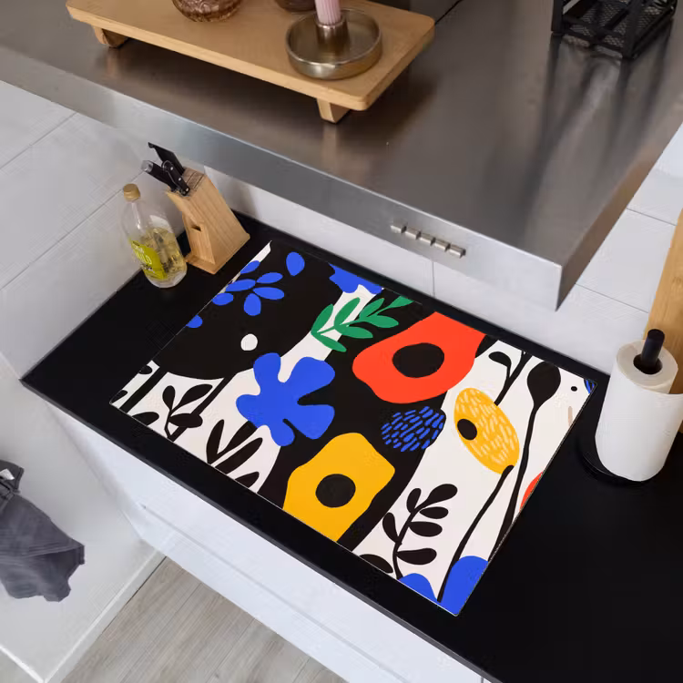 Bloemen - Bladeren - Abstract - Zwart Inductie beschemer met haakjes klein -sfeer1