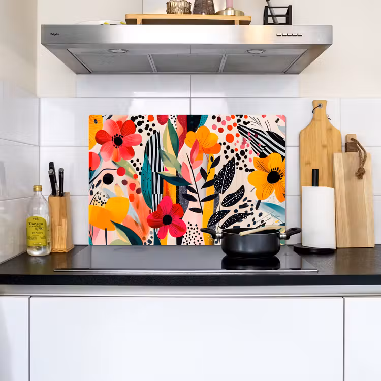 Bloemen - Bladeren - Abstract - Kleurrijk Inductie beschemer met haakjes klein -sfeer2