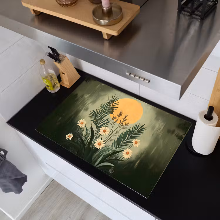 Bloemen - Bladeren - Zon - Groen Inductie beschemer met haakjes klein -sfeer1