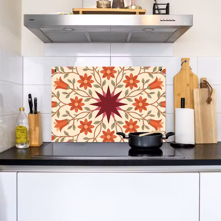 Bloemen - Mandala - Decoratief - Rood Inductie beschemer met haakjes klein -sfeer2