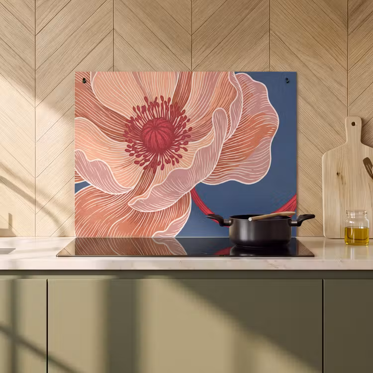 Induction Hob Cover & Splashback (2-in-1) - Flowers - Modern - Abstract - Bloemen - Modern - Abstract Inductie beschemer met haakjes klein
