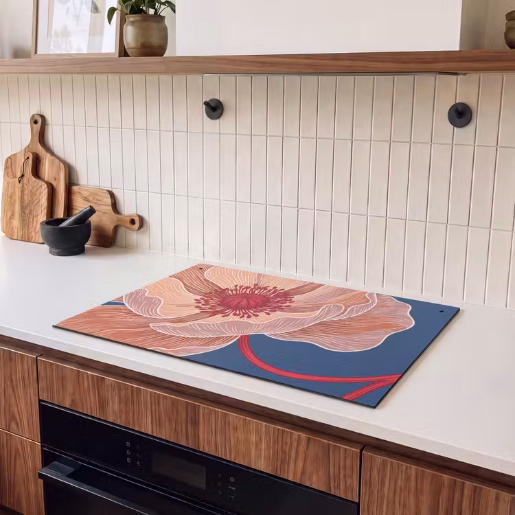 Induction Hob Cover & Splashback (2-in-1) - Flowers - Modern - Abstract - Bloemen - Modern - Abstract Inductie beschemer met haakjes klein